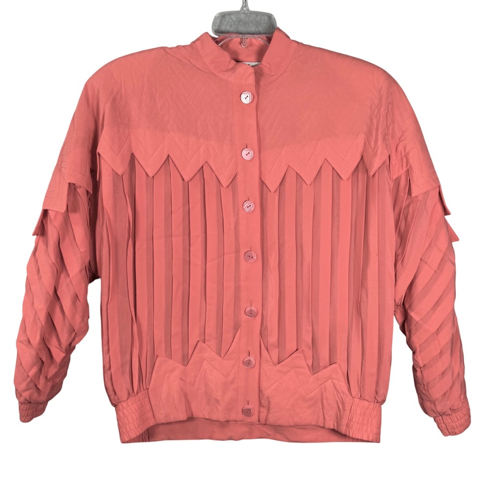 Talk of the Walk VTG Pleated Zigzag Wearable Art Jacket Coral Pink Bomber Large